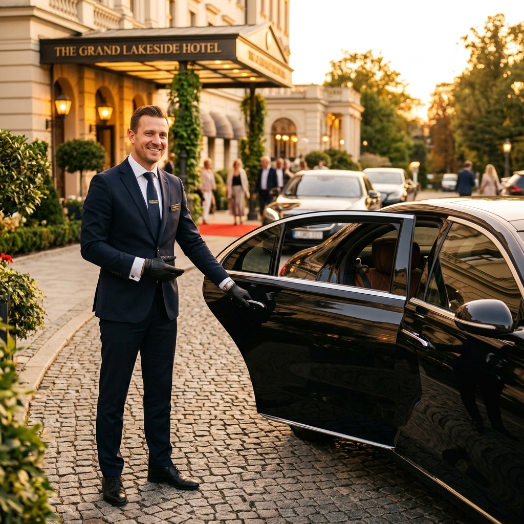 Professional chauffeur at golden hour